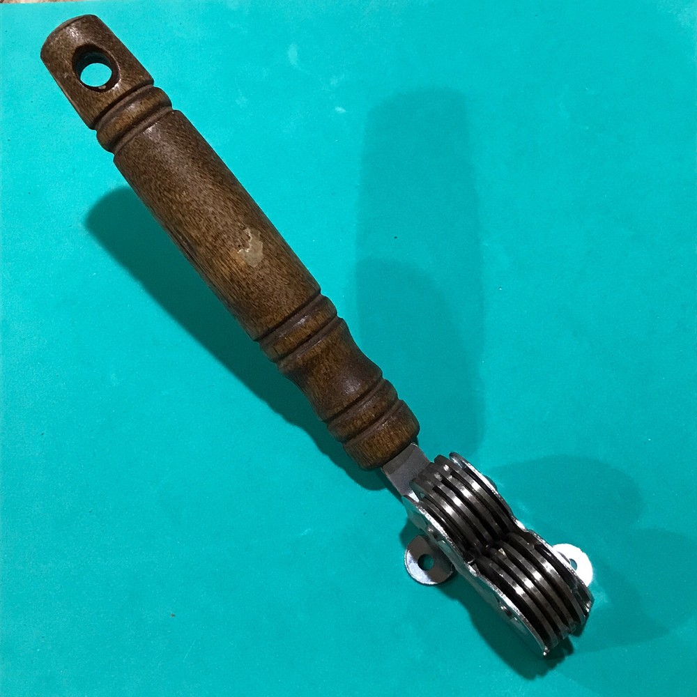 Vintage Ekco USA Pull Through Knife Sharpener Metal w Wood Handle
