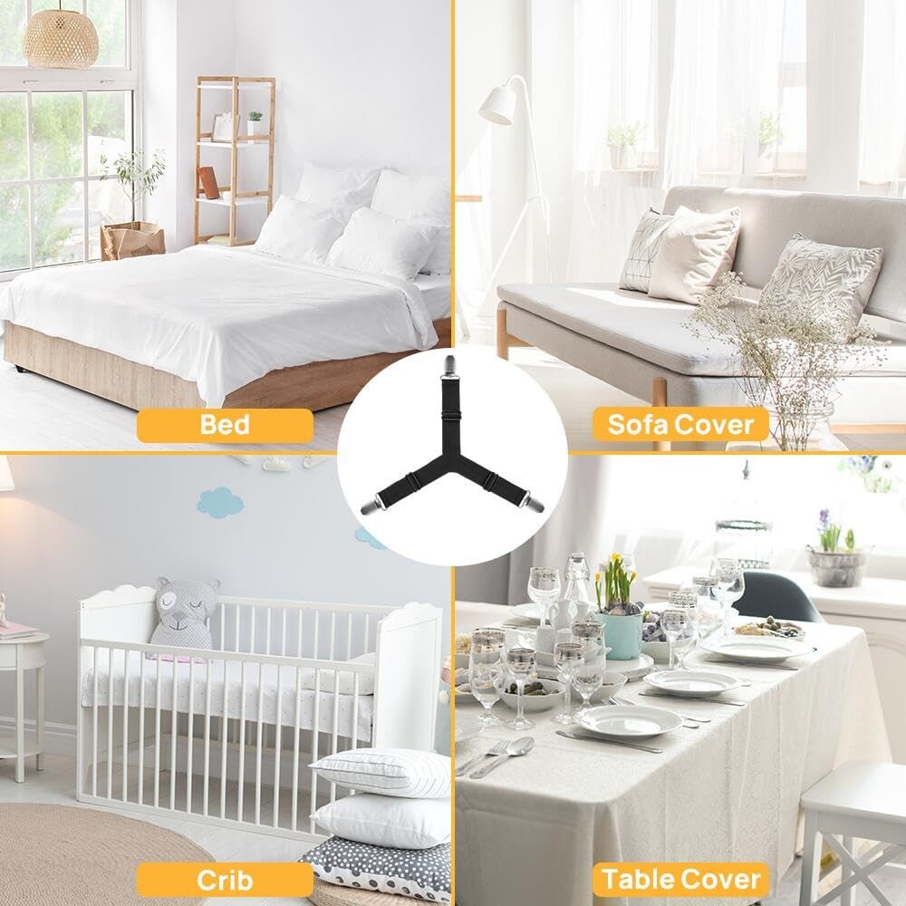 4 Pcs Bed Sheet Straps with Metal Clips Adjustable Fitted Bed Sheet Holders