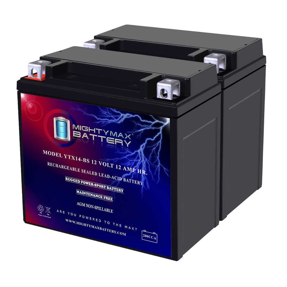Mighty Max YTX14-BS Replacement Battery Compatible with UTV, 4 Wheeler - 2 Pack