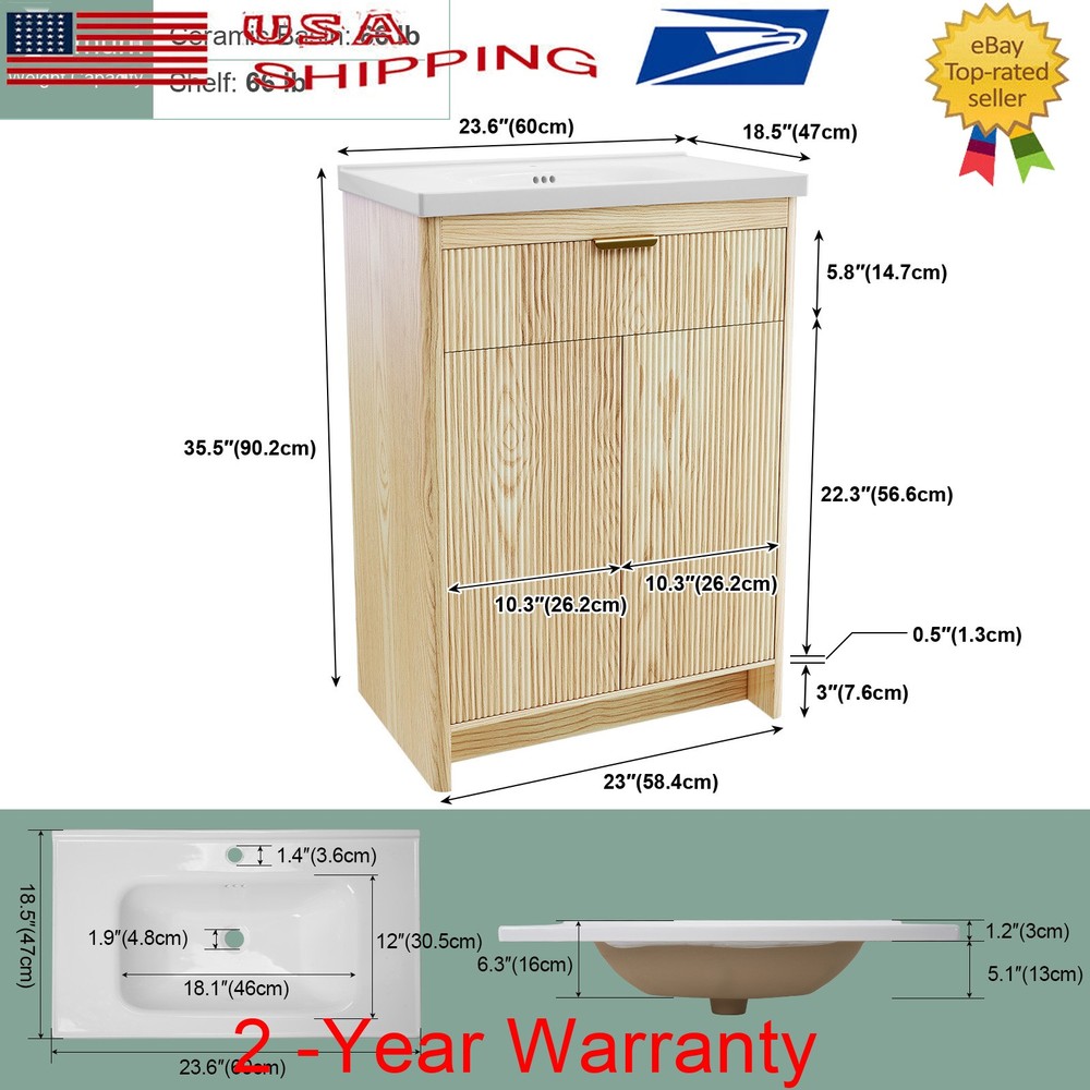 23.6" Single Bathroom Vanity Storage Cabinet with Ceramic Sink Combo Set Modern