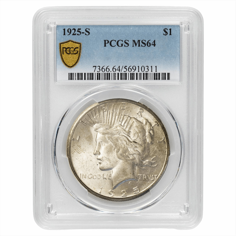 1925S Silver Peace Dollar $1 PCGS MS 64