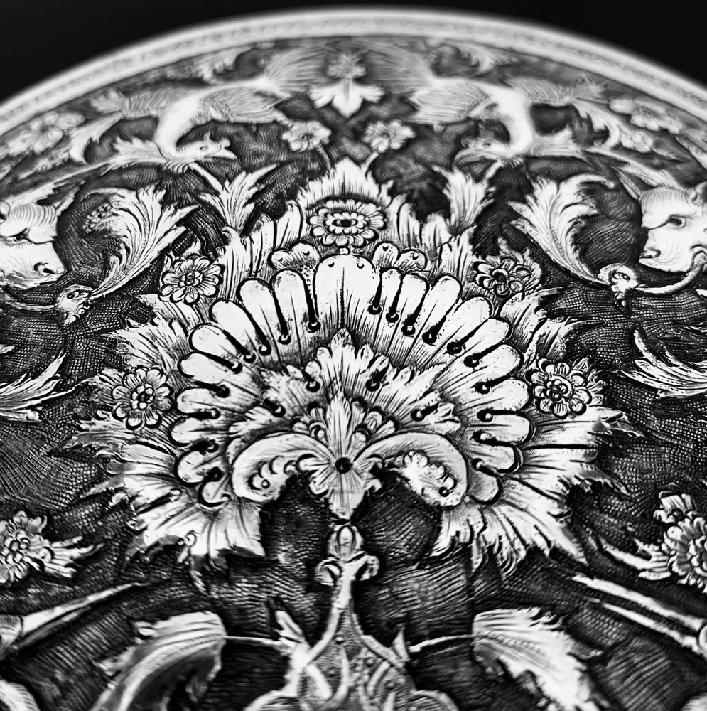 Antique hand engraved persian islamic arabic solid silver round box 520g