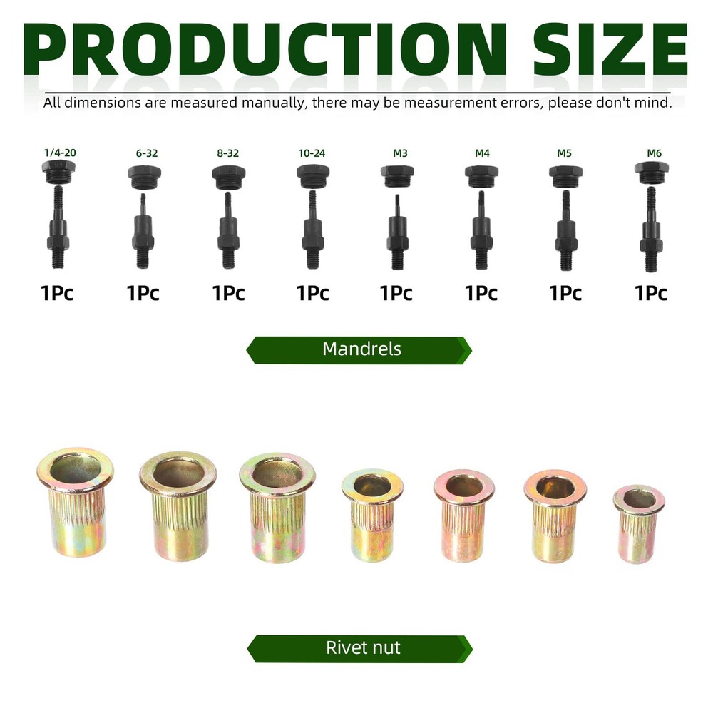 240pcs Rivet Gun Kit Rivnut Thread Setting Tool Nut Setter NutSert Metric SAE