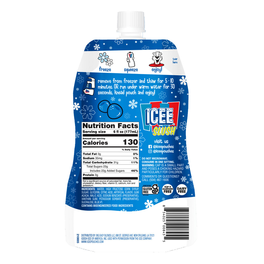 Icee Slush Blue Raspberry Freeze & Squeeze Drink Pouch, 6 fl oz, 6 packets
