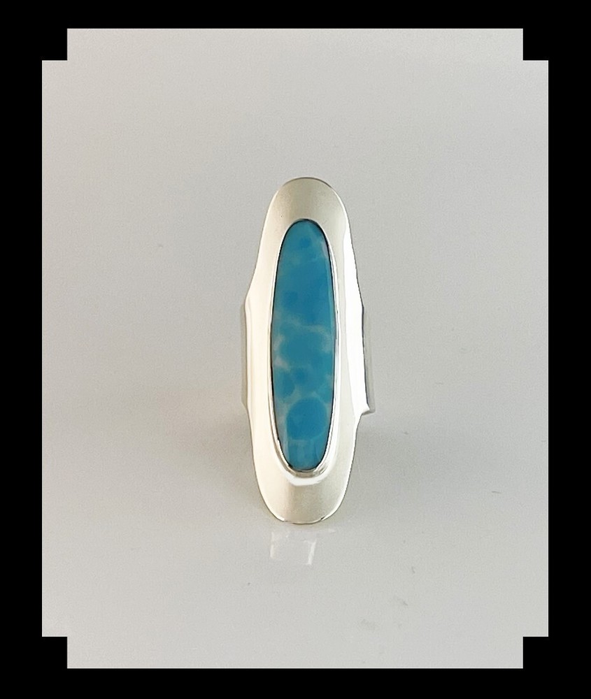 Long Sleek Sterling and Larimar Ring