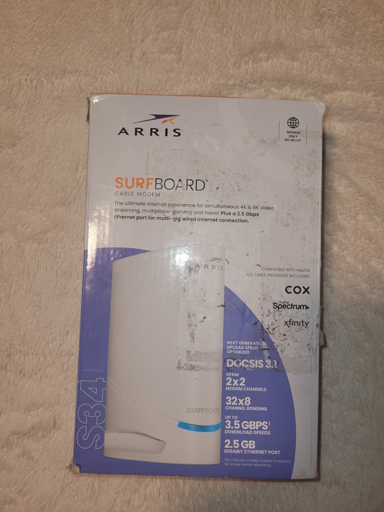 ARRIS Surfboard S34 DOCSIS 3.1 Multi-Gig Cable Modem 2.5Gbps Comcast Xfinity Cox