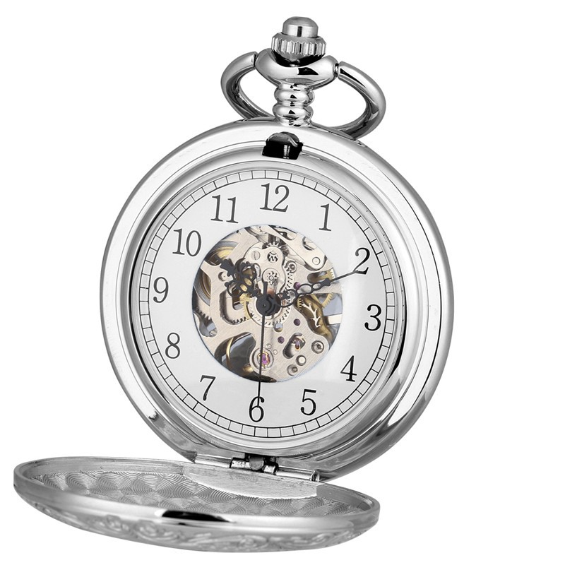 Elegant Silver Shield Mechanical Pocket Watch Timeless Style & Luxury for Men