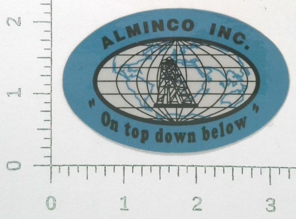 Vintage Alminco Inc On Top Down Below Mining Sticker Decal