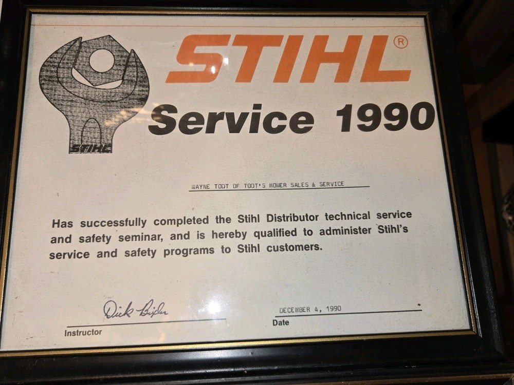 3 1990s 2000s STIHL TECHNICAL SERVICE CERTIFICATES FRAMED
