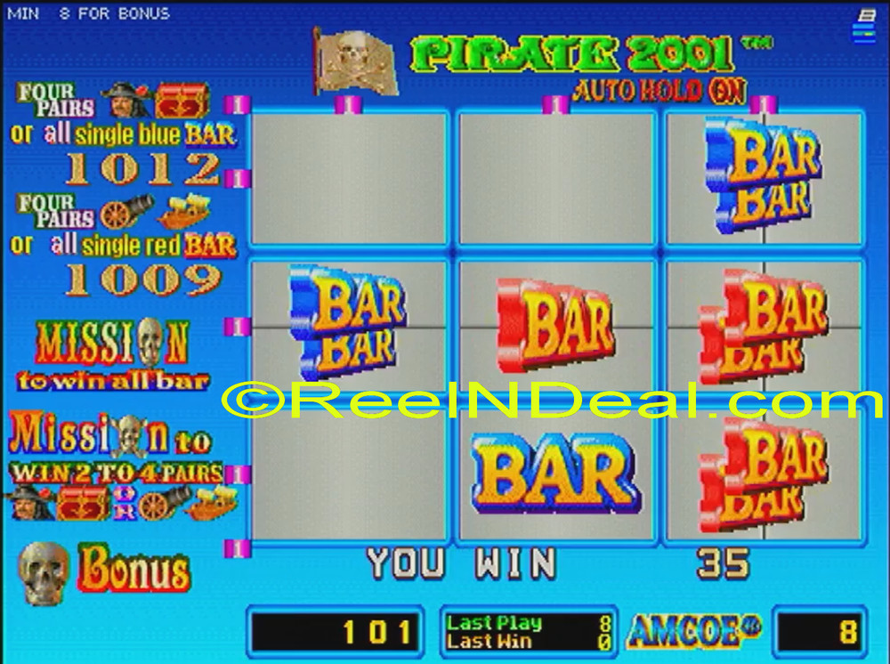 Amcoe Pirate 2001 Cherry Master 8-Liner Slot Machine Optional Skill Spin & Hold