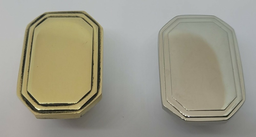 1-1/4" Oblong Octagonal Knob Polished Solid Brass Nickel pull desk small cabinet