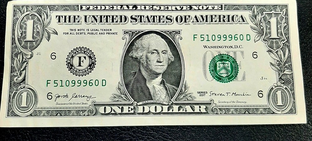 $1 BILL MULTIPLE ERRORS MISALIGNED SERIAL NUMBER& SEAL SHIFT FAR DOWN ERROR