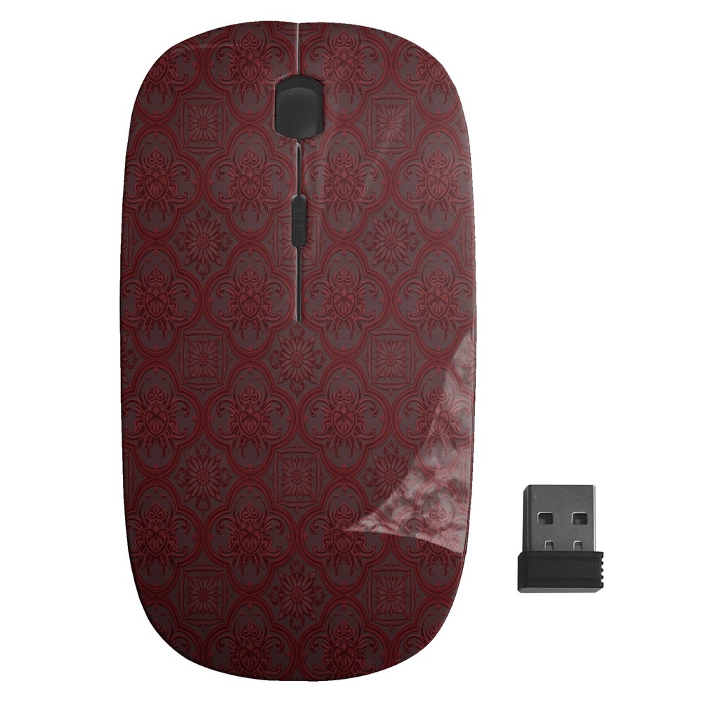 Damask Red Elegant Pattern, Optical Wireless Mouse, Desktop Laptop Mice