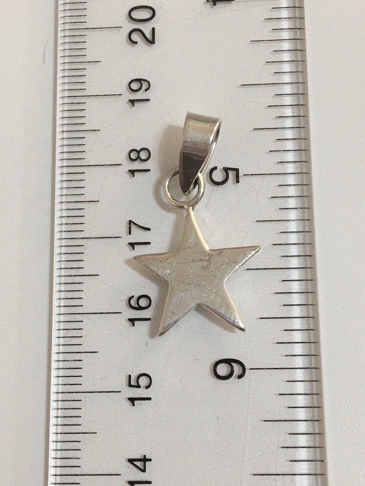 925 Solid Sterling Silver Flat Star Charm Pendant Large Loop Fits Thick Chains