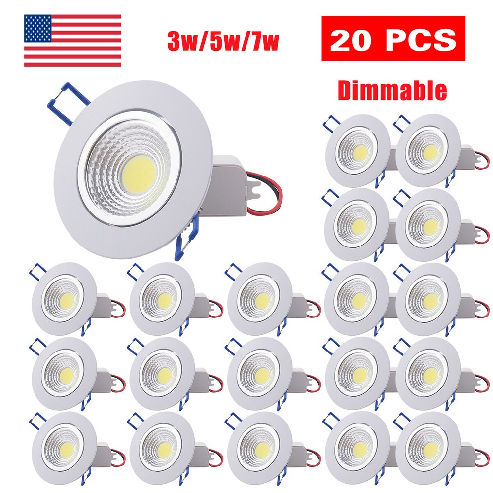 20PCS COB Downlight LED Recessed Ceiling Light Spotlight Dimmable Lamp 3W/5W/7W