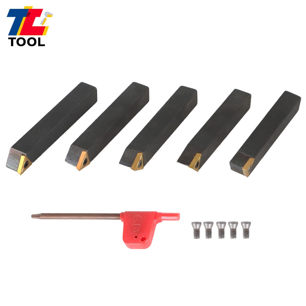 5-Pcs 3/8" Carbide Indexable Turning Tool Lathe Tool Bit With Carbide Inserts