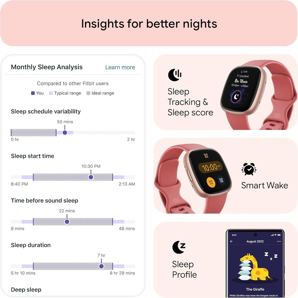 Fitbit Versa 4 Activity Tracker - Copper Rose/Pink Sand
