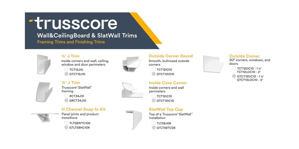 Trusscore Wall&CeilingBoard and Trusscore SlatWall Trims Sample Ring, White/G...