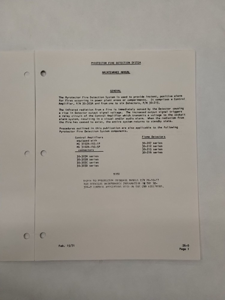 Chloride Pyrotector Fire Detection System Maintenance Manual-Original