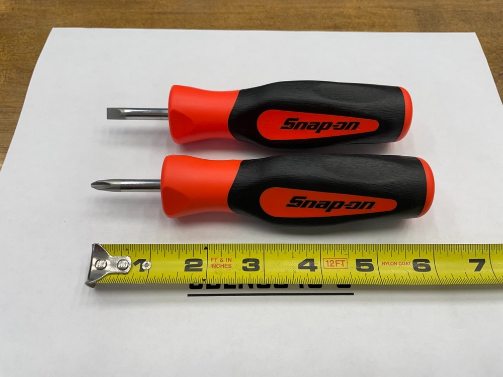 Snap-on Tools NEW ORANGE 2pc Soft Grip Instinct Handle Stubby Screwdriver Set