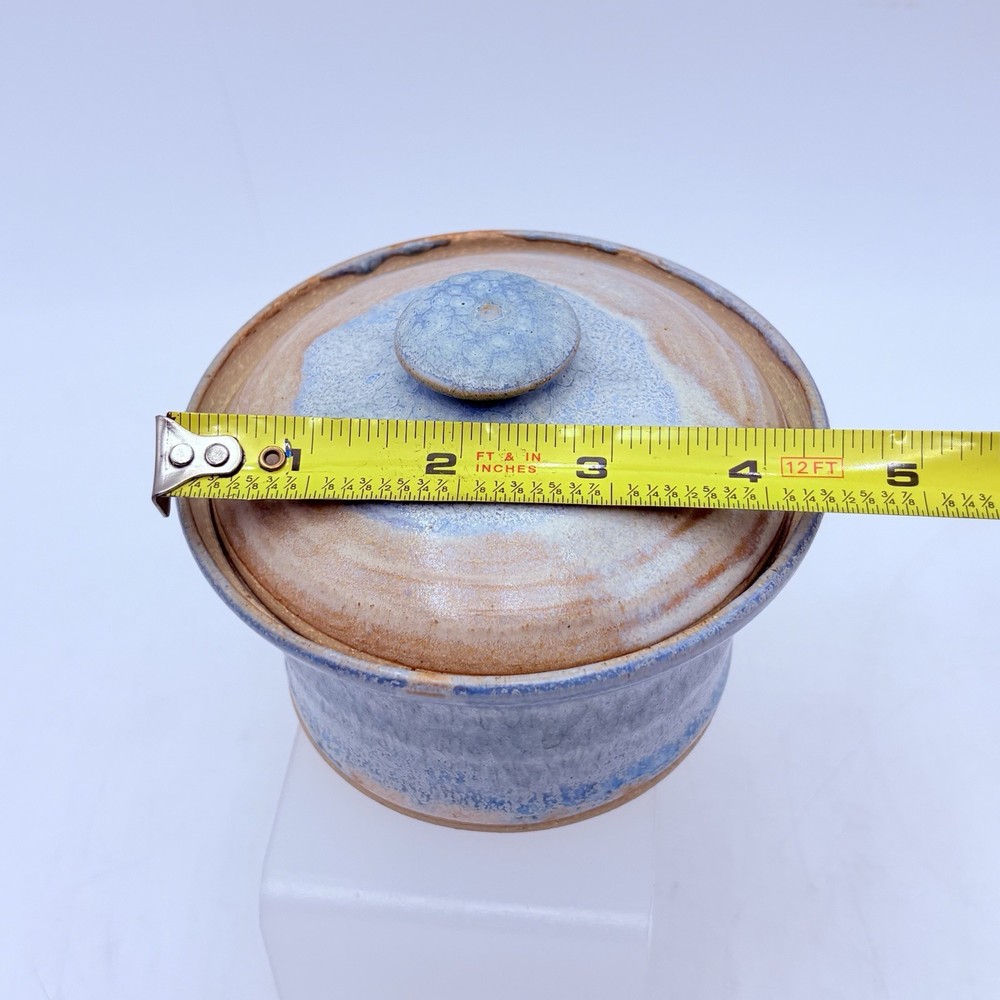 Black Mountain Pottery NC Lidded Jar Blue Gray Drip Glaze Signed Studio