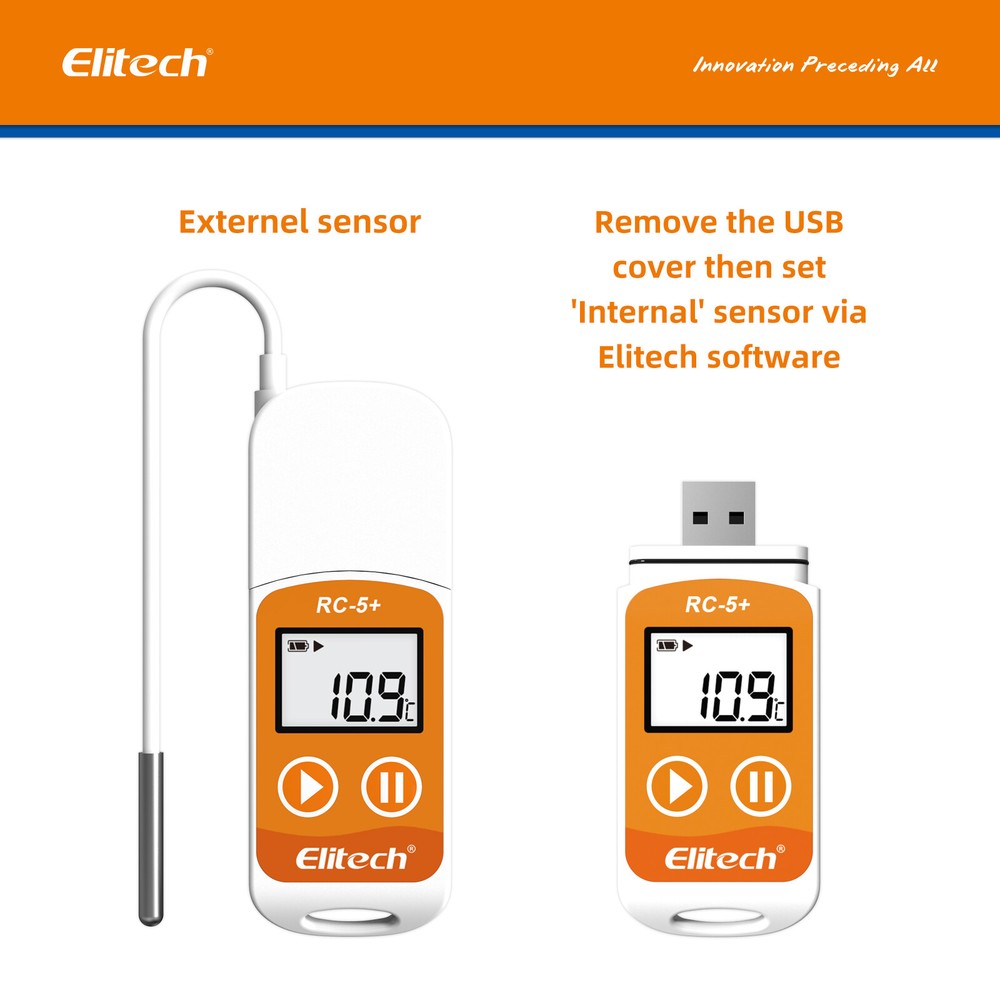 Elitech RC-5+ TE External Sensor Temperature Data Logger 32000Points PDF Report