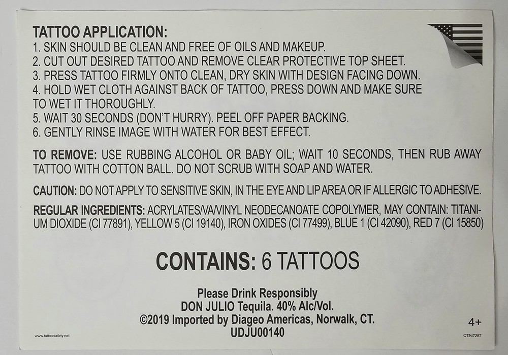 Don Julio-Sugar Skull Temporary Tattoos-2 Sheets