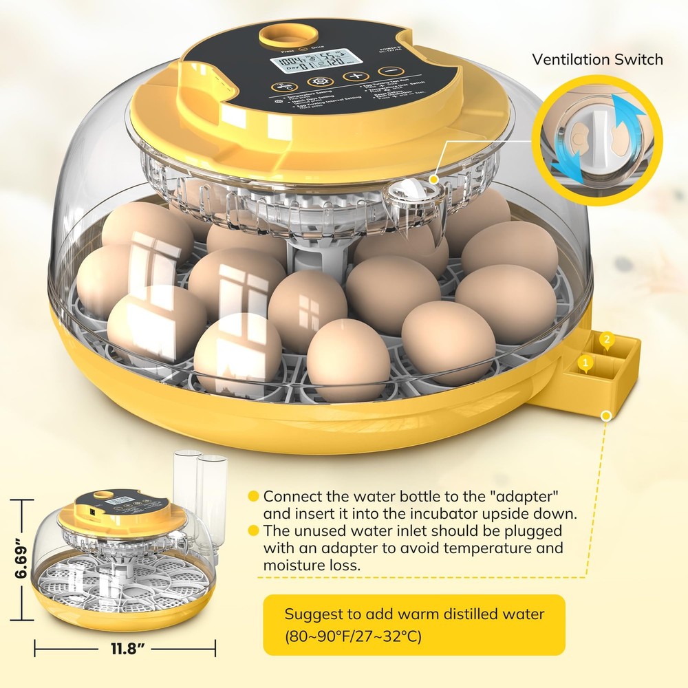 Automatic 18-Egg Incubator with Humidity Control and Temperature Display