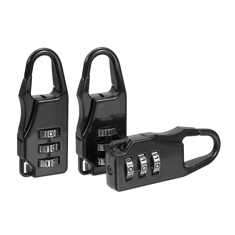 3Pcs Resettable 3 Digit Combination Lock Code Padlock, Black (55 x 21mm)