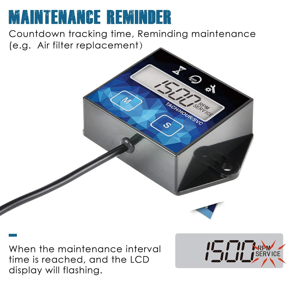 Small Engine Hour Meter Digital Tachometer Maintenance Reminder Battery Repla...