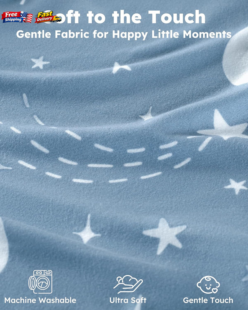 2-Pack Pack and Play Sheets 38x26" Mini Crib Fitted Sheets Blue Rocket Soft 2ct
