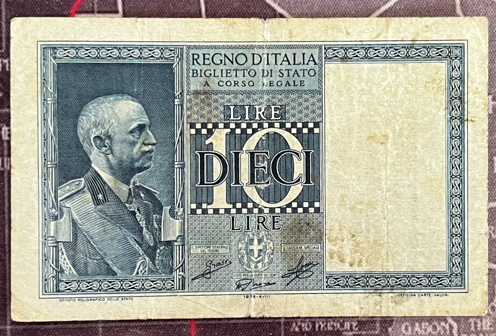 ITALY 1939 10 LIRE NOTE