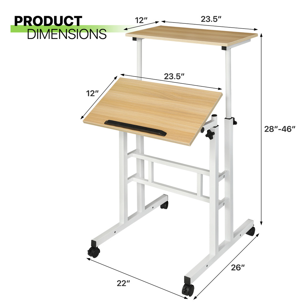 Rolling Laptop Desk Office Computer Table Adjustable Height Stand up Workstation