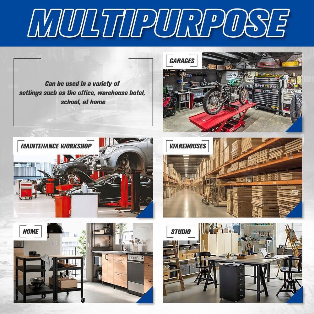 3-Level Heavy Duty Composite Workshop Portable w/ Wheels & Pegboard Workshop