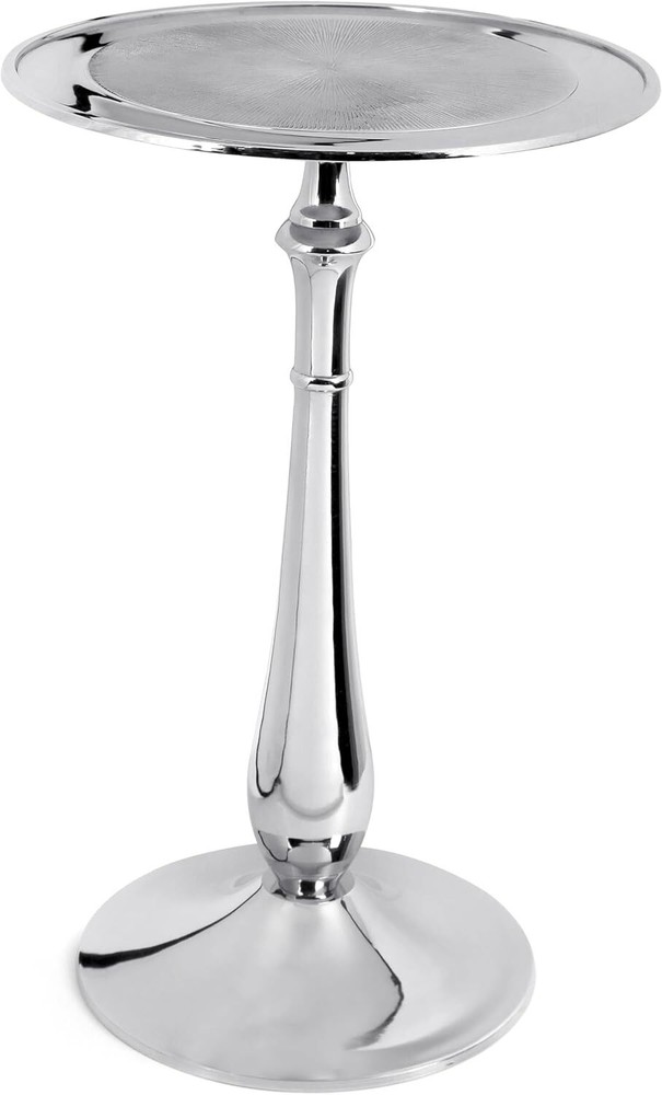 Round Side Table, Modern End 15" x x 21" - Inch, Platinum Silver