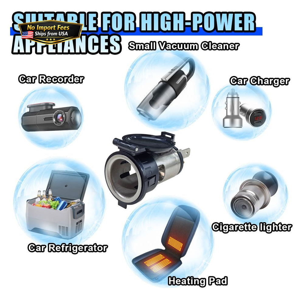 2PCS Cigarette Lighter Socket, DC 12V Car Power Outlet Socket Replacement, Water