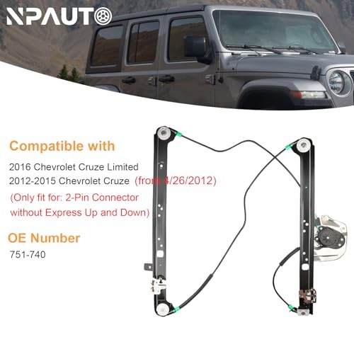 NPAUTO Front Right Passenger Side Power Window Regulator with (2-Pin Motor)