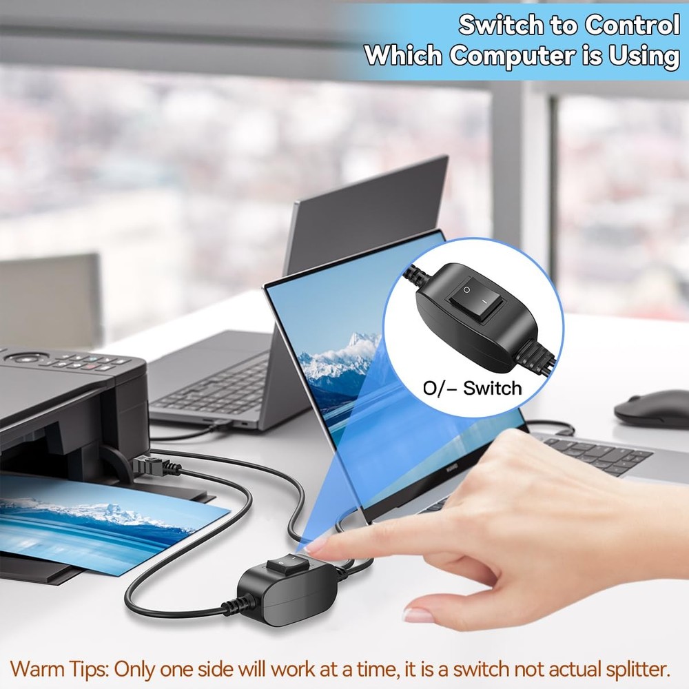 Herfair Printer Splitter for Two Computers USB A 1 in 2 Out 1, Black