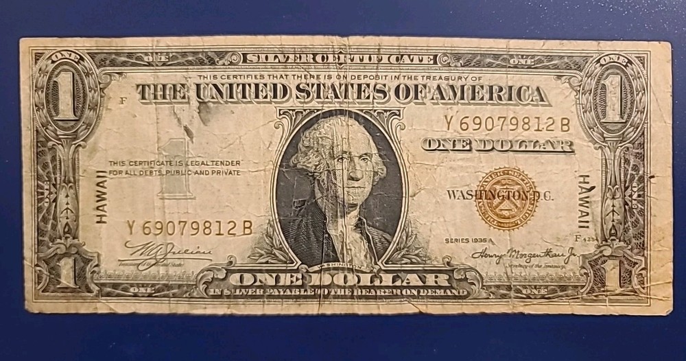 RARE 1935a Hawaii WW2 $1 Silver Certificate With Ink Errors & Misaligned
