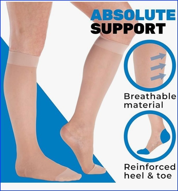 ABSOLUTE SUPPORT Women's Sheer Compression Socks 15-20 mmHg Knee High Medium