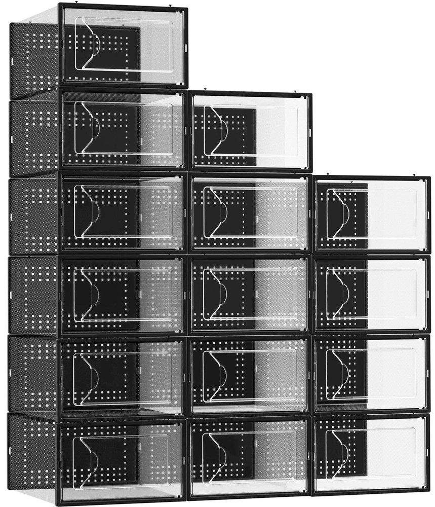 Shoe Storage , 15 Pack Clear Plastic Stackable Shoe Organizer for Closet, Int...