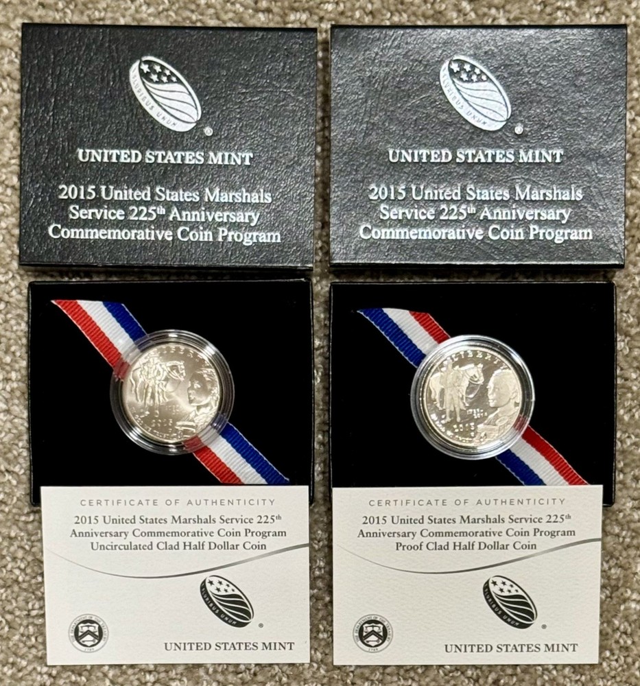 BOTH 2015 Proof & Uncirculated US Marshals Service Commemorative Half Dollars