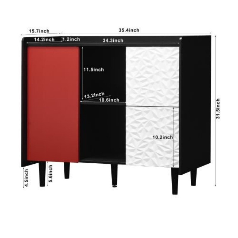 Sideboard Buffet Cabinet Modern Coffee Console with Storage,Red Doors,2 Drawers