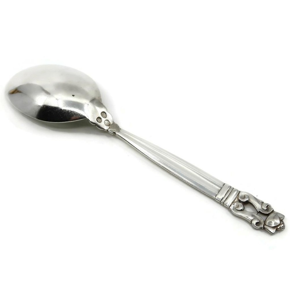 Georg Jensen, Denmark 830 Silver ACORN, Solid Compote Serving Spoon, 6 5/8"