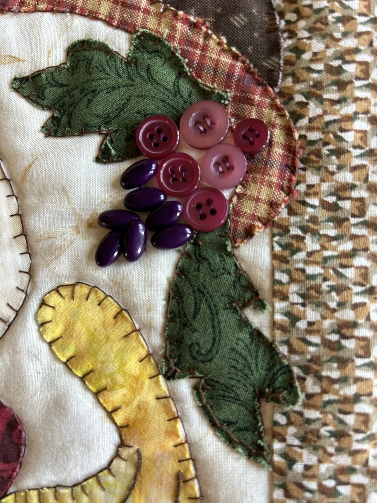 Hand Stitched Details On Fabric Fall Wall Hanging Cornucopia With Squash