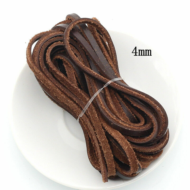 5M Flat Real Genuine Leather Rope Cord Strap String First Layer Cowhide DIY Home