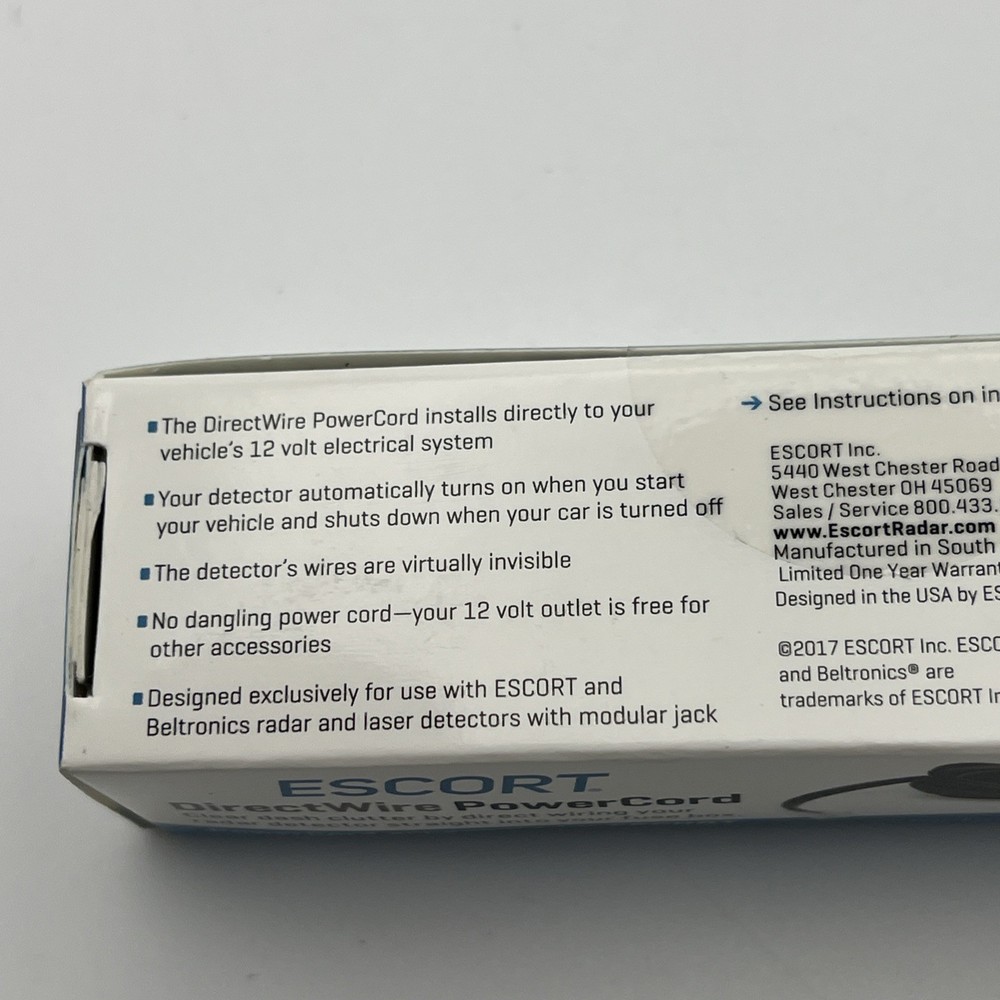 Escort Radar Direct Wire Radar Detector Power Cord