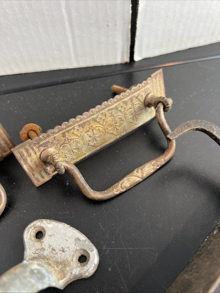 Antique Lot of Salvage Hardware For Doors Cabinets Thumb Latch Knobs Pulls
