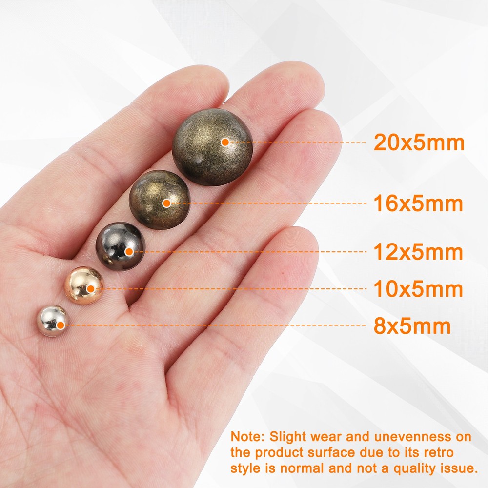 1/2" Dome Spikes Studs, 100 Sets Nailhead Screw Back Rivets for Craft, Silver