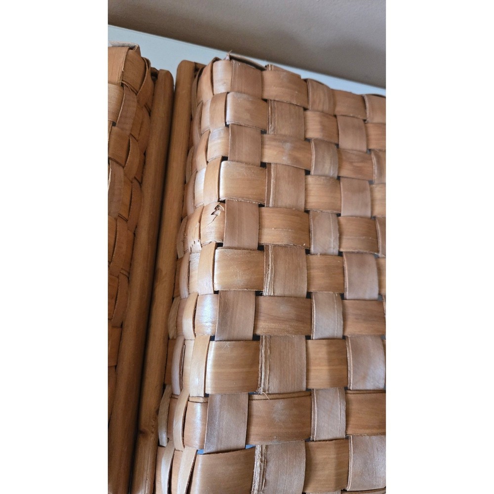 Home Interiors Woven Wood Nesting Baskets Set of 2 Rectangular Trays w/ Handles